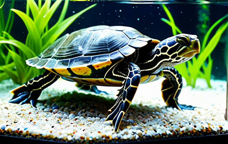 **

*   **Subject:** A healthy-looking aquatic turtle in a clear, clean aquarium.
*   **Clothing/Environment:** Fully aquatic setup with rocks and plants. Aquarium water is pristine.
*   **Details:** Focus on water clarity achieved through filtration. Show the turtle looking active and well.
*   **Quality/Safety:** Professional photography, perfect anatomy, appropriate content, family-friendly.

**