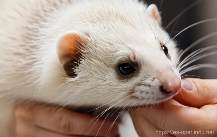 페럿 미용 방법 - Gentle Grooming Session for a Content Ferret**

**Prompt:** A close-up, high-detail photograph of a ...