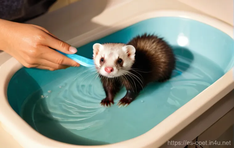 페럿 미용 방법 - Playful Ferret with Dental Chew Toy in a Clean Environment**

**Prompt:** A dynamic, bright image ca...