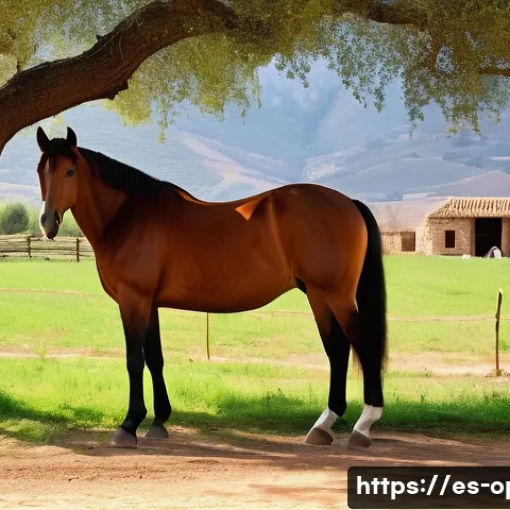 말 교배 방법 - A detailed scene of a responsible horse breeding farm in Spain during spring, showcasing a healthy s...